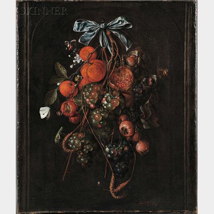 Cornelis De Heem (Flemish, 1631-1695),Autumn Still Life with Pomegranates, Chestnuts, Oranges, White and Red Grapes, Plums, Wheat, and