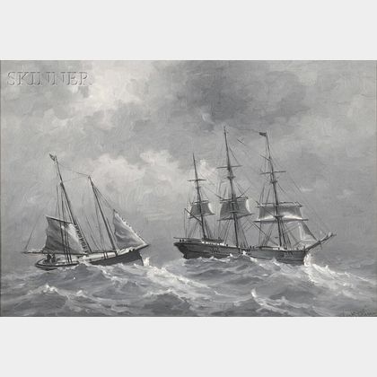 Thomas Clarkson Oliver, called Clark Oliver (American, 1827-1893) Two Ships in a Storm
