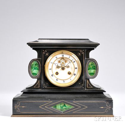 French Belgian Black Slate Mantel Clock