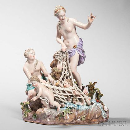 Meissen Porcelain Figural Group The Capture of an Infant Triton 