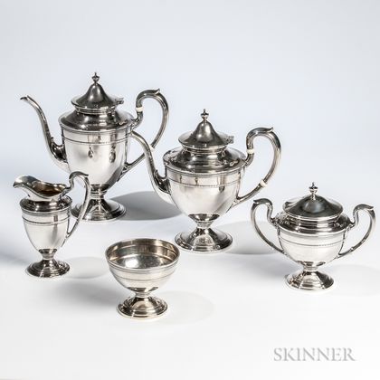 Five-piece Gorham "Edgeworth" Pattern Sterling Silver Tea and Coffee Service