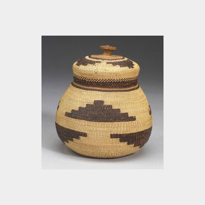 Northern California Twined Polychrome Lidded Basket