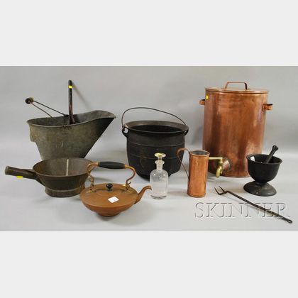 Lot of Mostly Copper, Cast Iron, and Tin Kitchen and Hearth Items. 