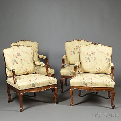 Four Louis XV-style Beechwood Fauteuil