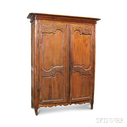 Louis XV Provincial Carved Walnut Armoire