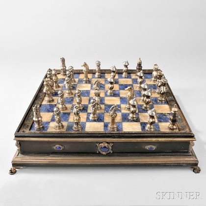French .800 Silver and Parcel-gilt Chess Set