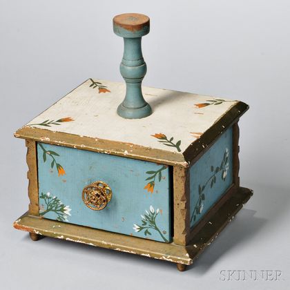 Blue-painted and Decorated Sewing Box