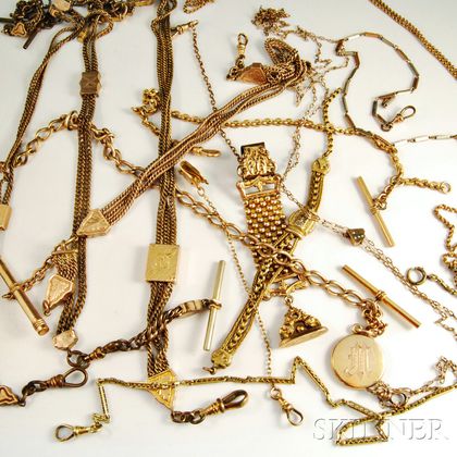 Group of Gold-plated Watch Fobs and Accessories