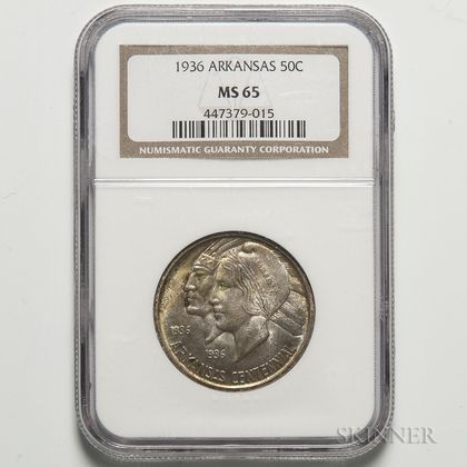 1936 Arkansas Commemorative Half Dollar, NGC MS65. Estimate $100-150
