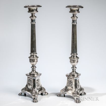 Pair of Silver-plated Ecclesiastic Pricket Candlesticks