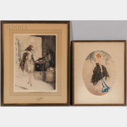 Louis Icart (French, 1888-1950) Three Framed Etchings: Fleurs de Paris (1930),Marchande de Marrons (1928)