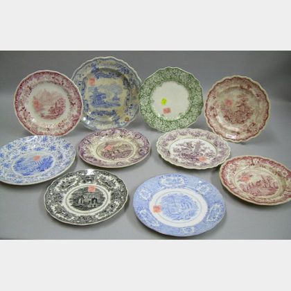 Seventeen Assorted English Transfer Decorated Staffordshire Plates. 
