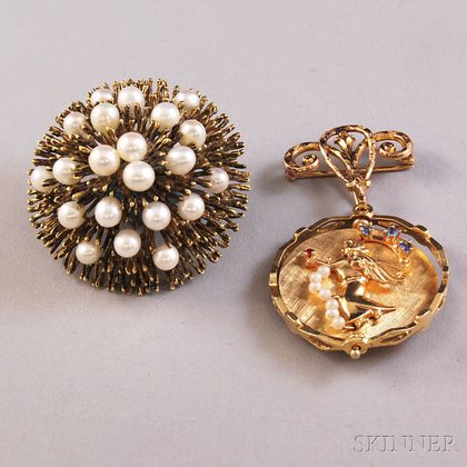 Two 14kt Gold Brooches