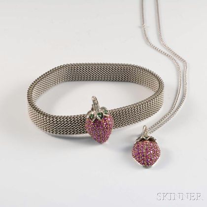 14kt White Gold and Ruby Strawberry Suite