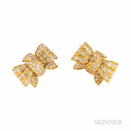 18kt Gold and Diamond Bow Earclips