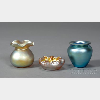 Two Steuben Cabinet Vases and a Tiffany Salt