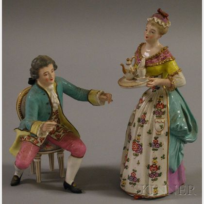 Pair of French Hand-painted Porcelain Figures