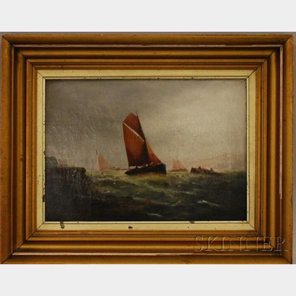 Framed 19th Century Oil on Canvas of Sailboats Close to Shore