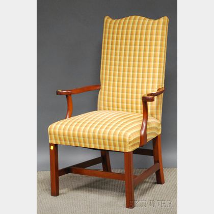Chippendale-style Upholstered Cherry Easy Chair