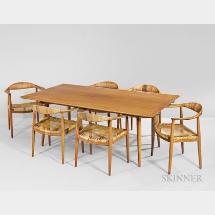 Hans Wegner Dining Table and Six Dining Chairs 