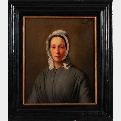 Continental School, 19th Century Bust-length Portrait of a Woman in a White Lace Cap