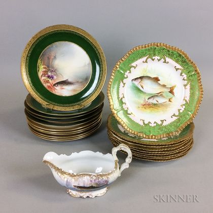 Two Sets of Limoges Fish Plates and a Sauceboat