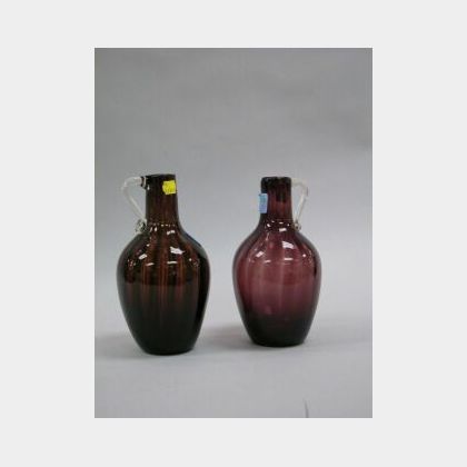 Pair of Amethyst Blown Jug-form Glass Pitchers, 