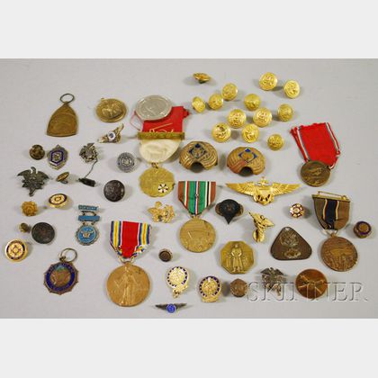 Group of Small Mostly Military Buttons/Medals