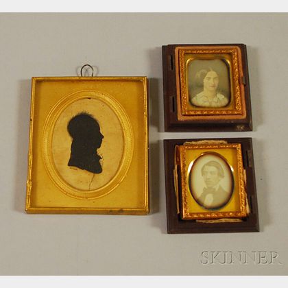 Two Sixteenth-plate Daguerreotype Portraits and a Silhouette