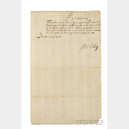 Dudley, Joseph (1647-1720) Document Signed, 9 July 1703.