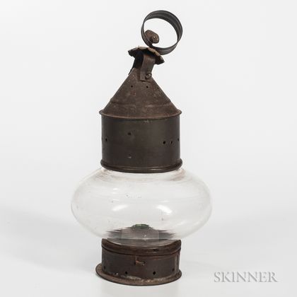 Small Glass and Tin Onion Lantern or Cabin Lamp