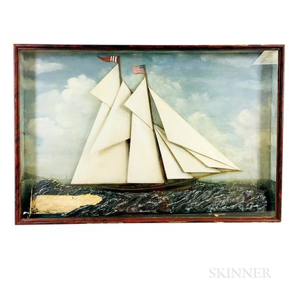 Framed Carved and Painted Diorama of an American Ship