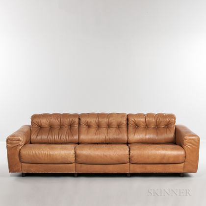 Tufted-back Tan Leather Sofa