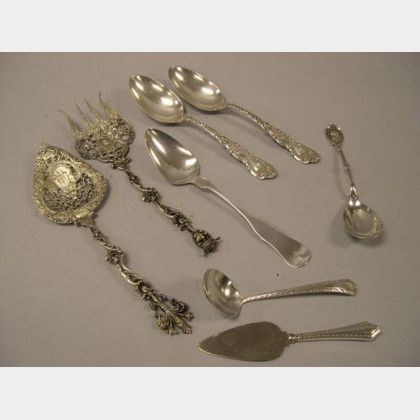 Pair of Gorham Sterling Silver Spoons, a Coin Silver Spoon, a Pair of Continental Silver Serving Spoons, and Three Assorted Sterling Se