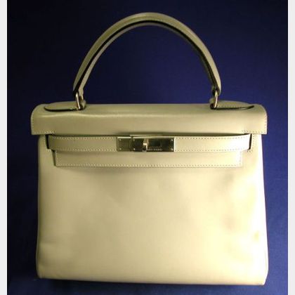 Gray Leather &#34;Kelly&#34; Handbag, Hermes