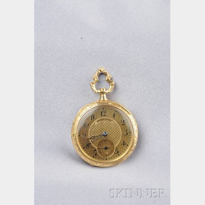 Art Nouveau 14kt Gold Open Face Pocket Watch, Longines