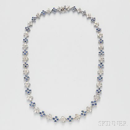 18kt White Gold, Sapphire, and Diamond Necklace