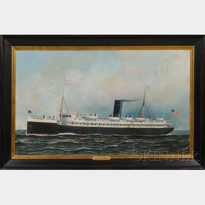 Antonio Nicolo Gasparo Jacobsen (American/Danish, 1850-1921) Portrait of the Clyde Line Steamship S.S. APACHE.