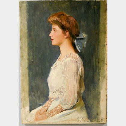 American School, 19th/20th Century Profile Portrait of a Seated Girl in White.