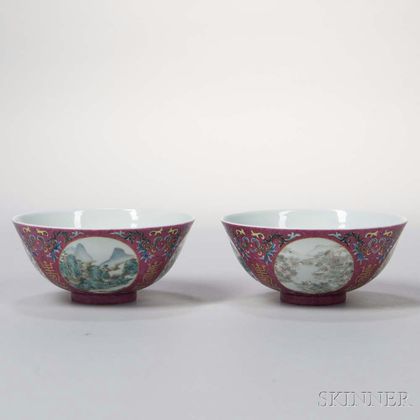Pair of Enameled Porcelain Bowls