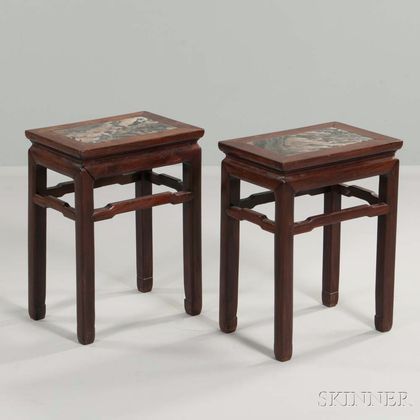 Pair of Marble-top Hardwood Stands
