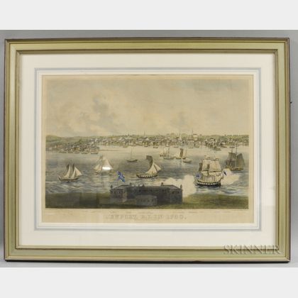 Framed J.H. Bufford's Hand-colored Lithograph Newport, R.I. In 1730 