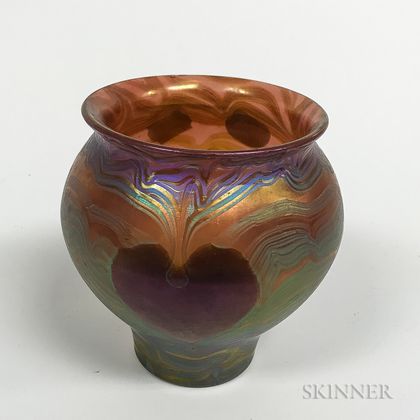 Iridescent Art Glass Vase with Heart Motif