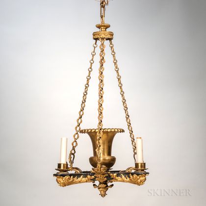 Empire-style Patinated and Dore Bronze Chandelier