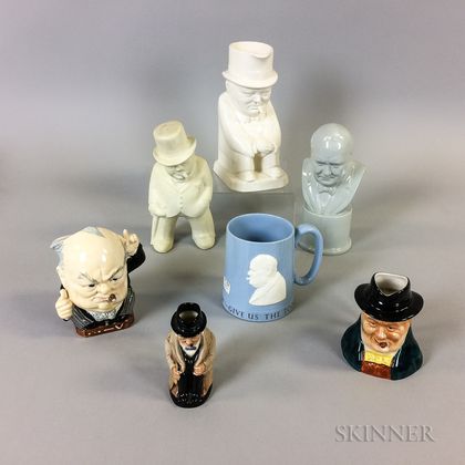 Seven Churchill-related Ceramic Items