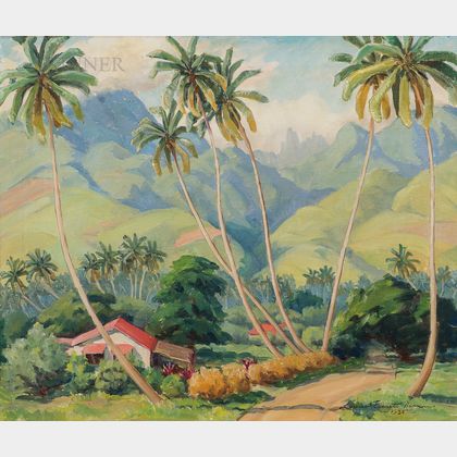 Louise Everett Nimmo (American, 1899-1959) Hillside House and Palm Trees