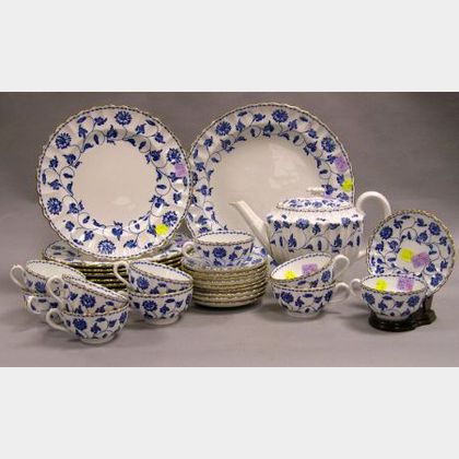 Thirty-Piece Spode Gilt Blue and White Colonel Pattern Porcelain Partial Dinner Service