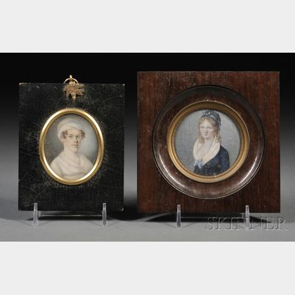 Two Framed Portrait Miniatures of Women on Ivory