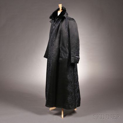 Yves Saint Laurent Black Mink-lined Brocade Coat