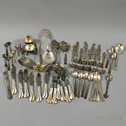 Group of Sterling Silver and Silver-plated Flatware and Souvenir Spoons